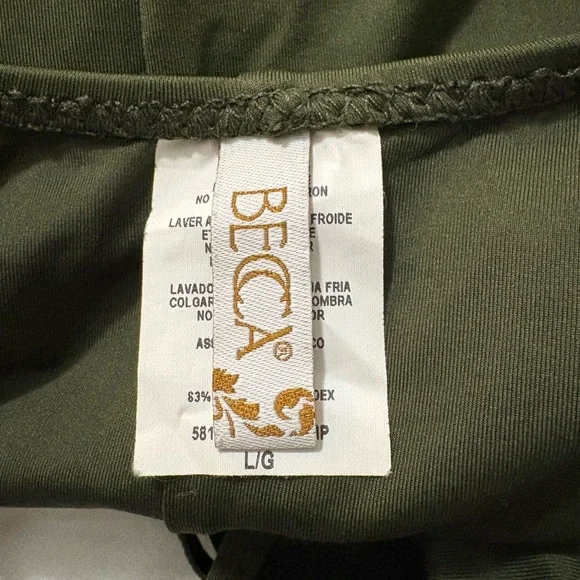 BECCA Siren Olive Green One Piece Swimsuit. Cute Circular Cutouts, Tie Back. - Picture 9 of 16